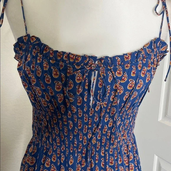 Doen Rhoda Organic Cotton Poplin Sundress Women's M Mazarine Sunrise Paisley - Picture 9 of 16